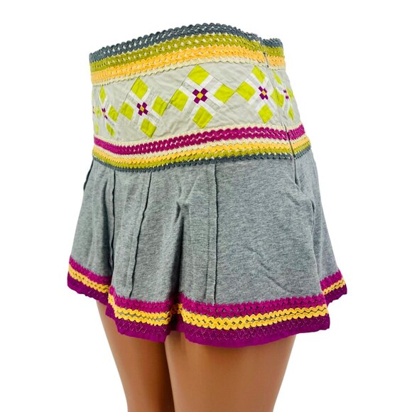 Y2K RARE Free People Boho Pleated Embroidered A-Line Mini Skirt • Skater Indie 6 - Picture 8 of 16